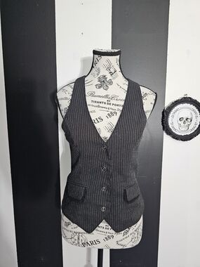 Women’s Pinstripe Tailored Vest - Black